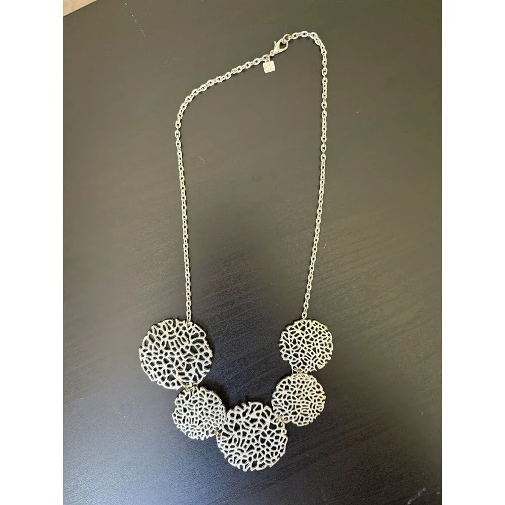 Banana Republic Silver Tone Statement Necklace Organic Disc Chunky Minimalist